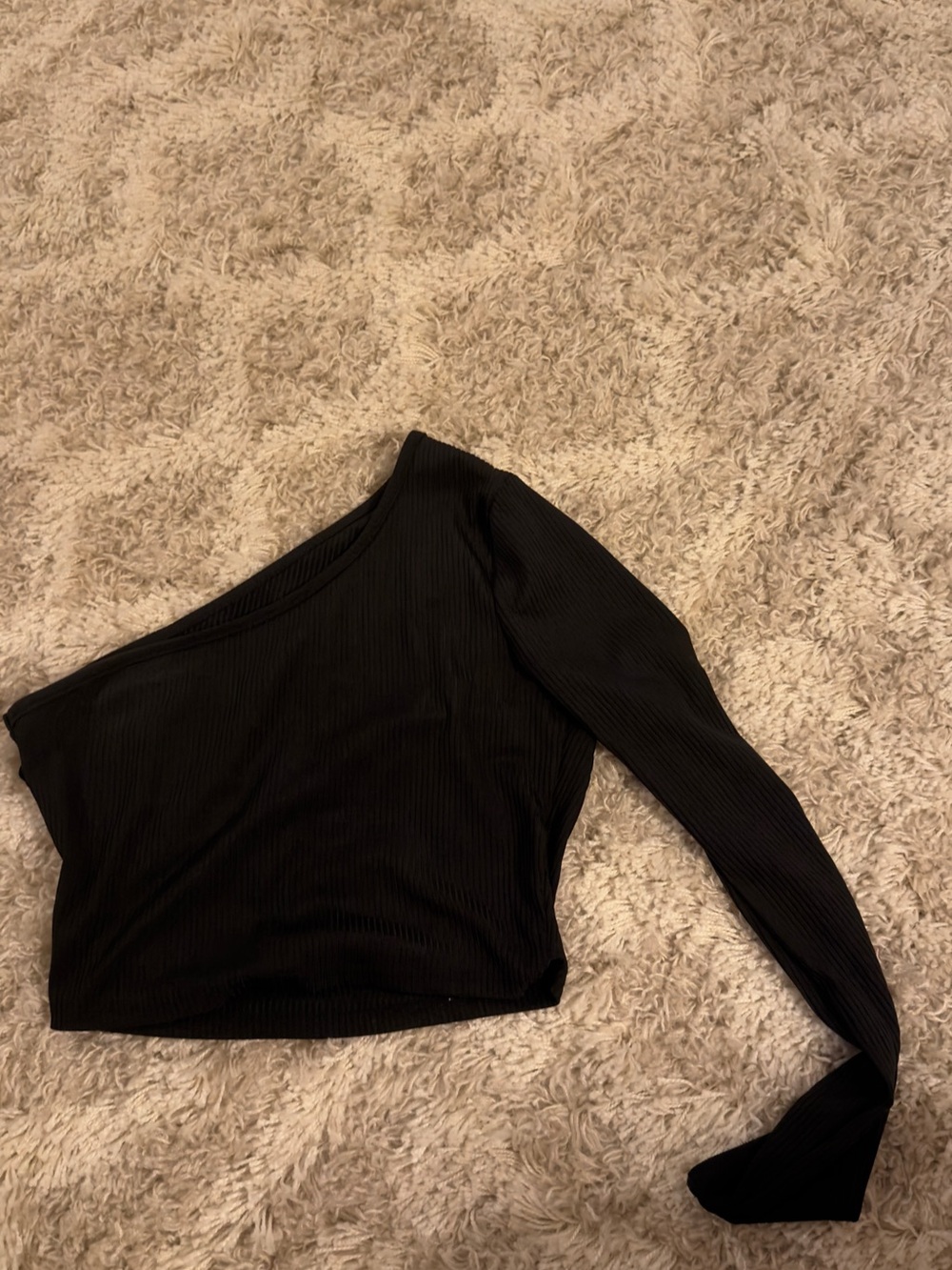 Black One-Shoulder Ribbed Backless Long Sleeve Top